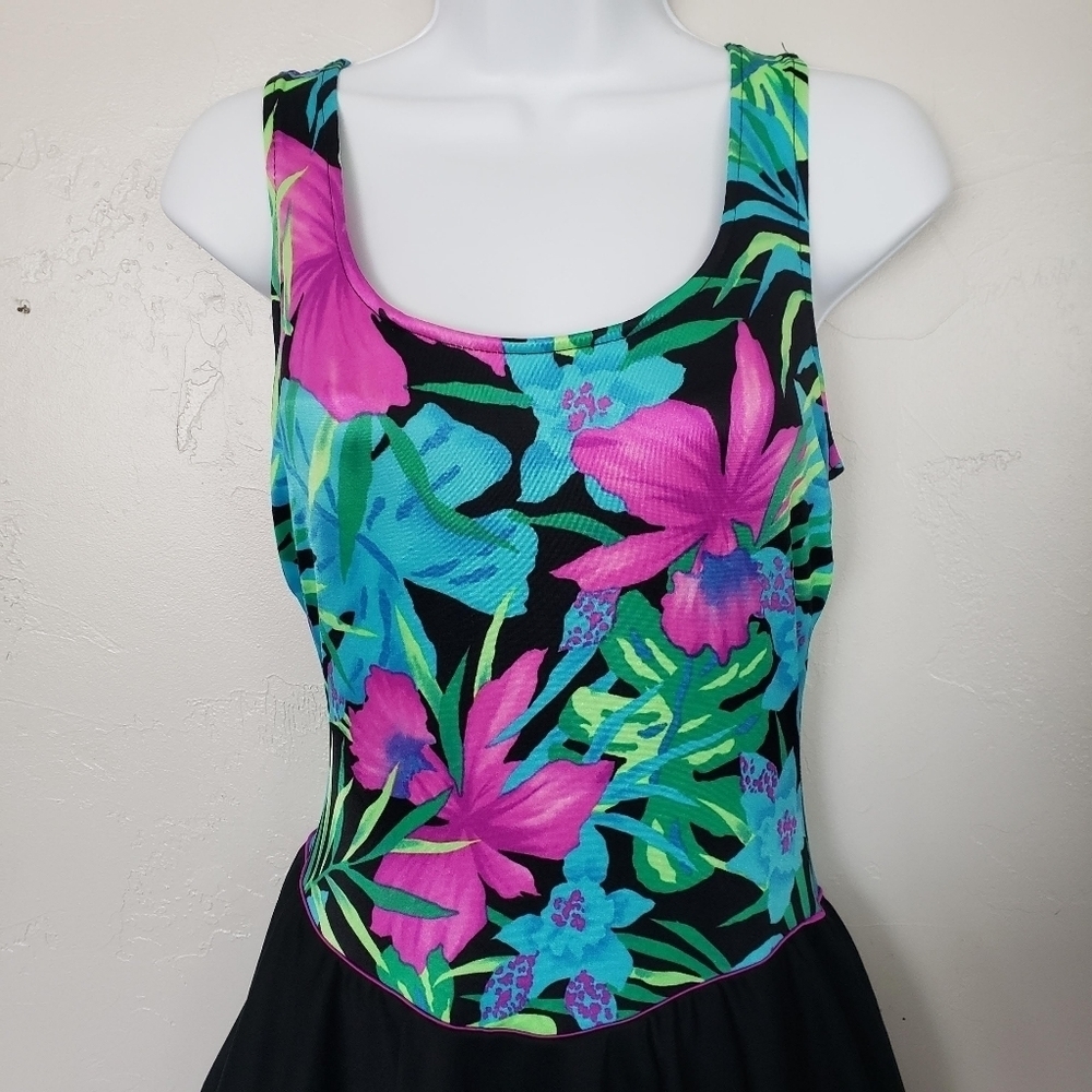Union Made Vintage Women's One Piece Swimsuit Tropical Floral Skirt Colorful 6 - Picture 2 of 14